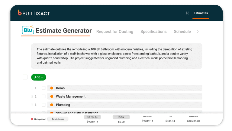 A concept of the Blu: Estimate Generator in action